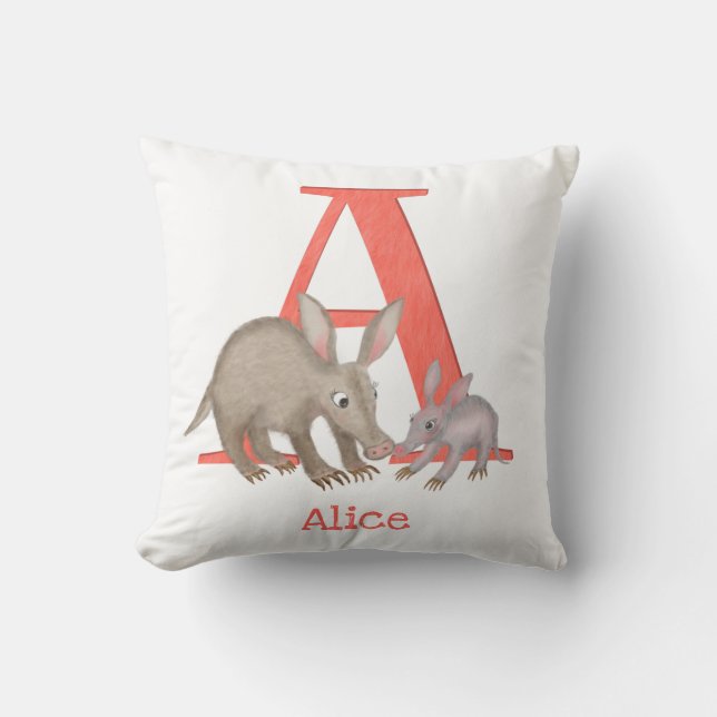 Animal ABC A é para almofada de aardvark (Frente)