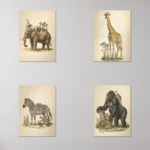 Animal art prints, inspired by vintage style