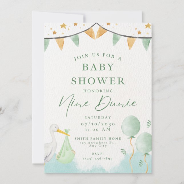 animal de balão de convite para chá de bebê (Frente)