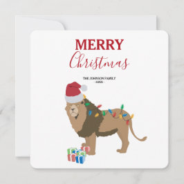 Animal engraçado do Leão de Natal com cartão de Pa