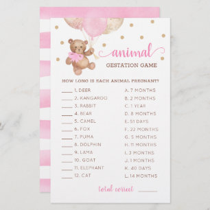 Animal Gestation Game Baby Shower Teddy Bear