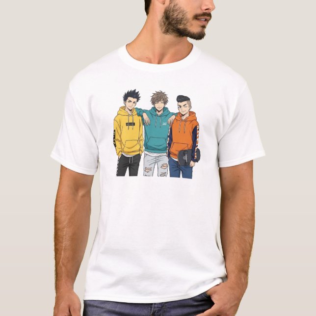 Anime Boys Squad T-Shirt - Cool Streetwear Hoodie  (Frente)
