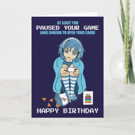 Anime Gamer Girl Pausou Seu Cartão De Aniversário