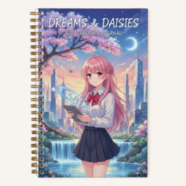 Anime Girl Cityscape & Holographic Planet Journal