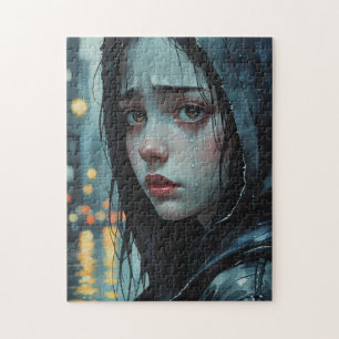 Anime Girl Rainy Day Quebra-cabeça - Watercolor Ji