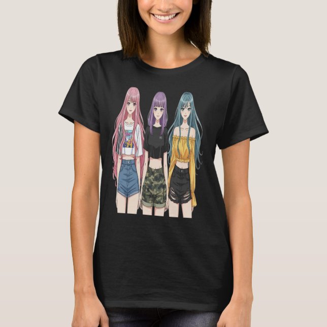 Anime Girls Fashion Trio T-Shirt   (Frente)