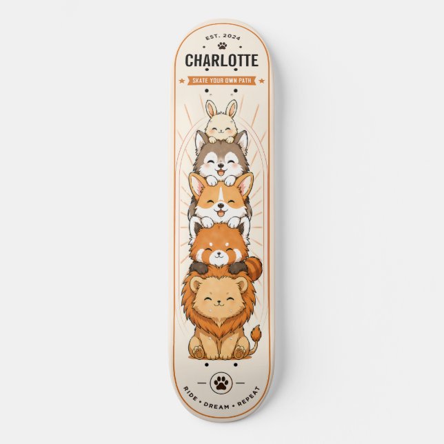 Anime Infantil Personalizado Animais Fofos Skate (Frente)