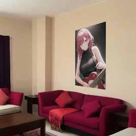 Anime moça tocando violão | AI Art Poster