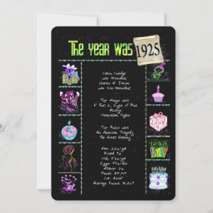 Aniversário Ano 1925 Convite