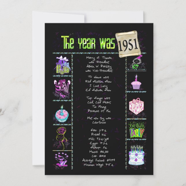 Aniversário Ano 1951 Convite (Frente)