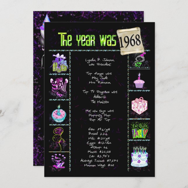 Aniversário Ano 1968 Convite (Frente/Verso)