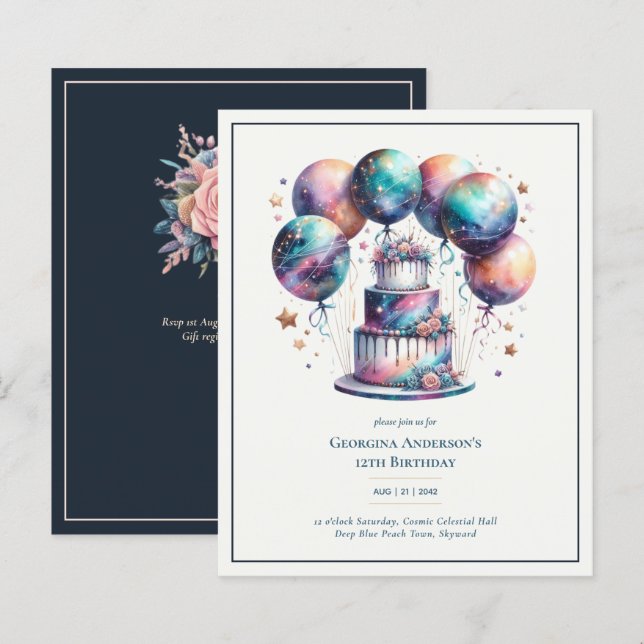 Aniversário Azul-Marinho Noite Estrelada Galáxia C (Frente/Verso)