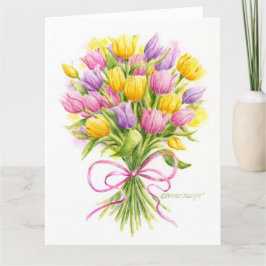 Aniversário Belo Buquê de Tulipas Grande Cartão de
