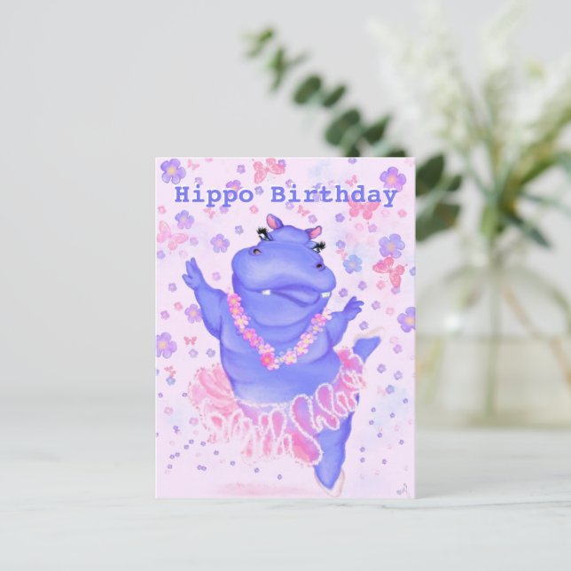Aniversário Cartão de Bebê Ballerina Hippo - Seu T (Em pé/Frente)
