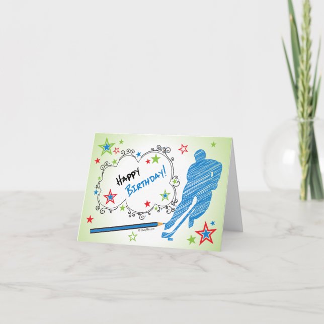 Aniversário! Cartão de Saudação de Hockey com Escr (Frente)