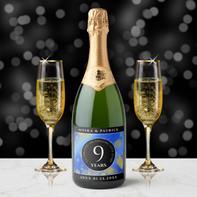 Aniversário Casado do Elegante Nove Lapis Lazuli (9th Lapis Lazuli Wedding Anniversary Sparkling Wine Drink Label Cover Photo)