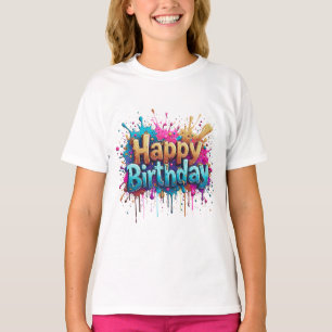 Aniversário Cheer - Colorida Camiseta Feliz de Ani