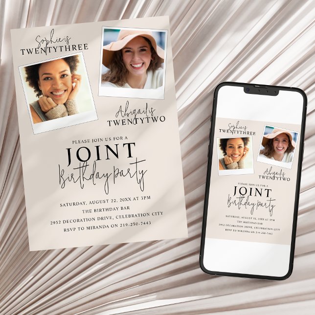 Aniversário Conjunto | Convite de 2 Fotos (Criador carregado)