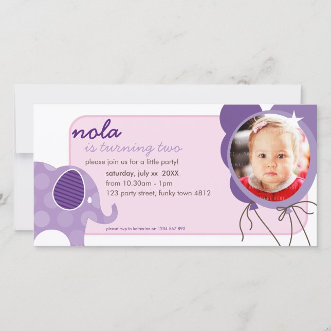 ANIVERSÁRIO CONVITE O CARTÕES DE FOTOS: Elefante + (Frente)