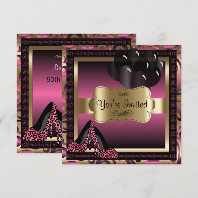 Aniversário| Convite para altos calcanhares de leo (Frente/Verso)