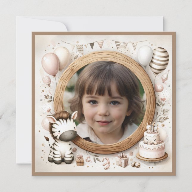 Aniversário Convite Zebra Frame para Foto (Frente)