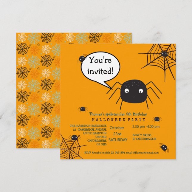 Aniversário da Aranha Cuta/Criança do Halloween (Frente/Verso)