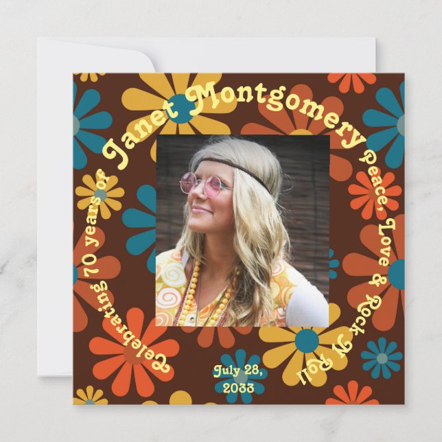 Aniversário da Foto de Energia do Flor Retro Boome (Frente)