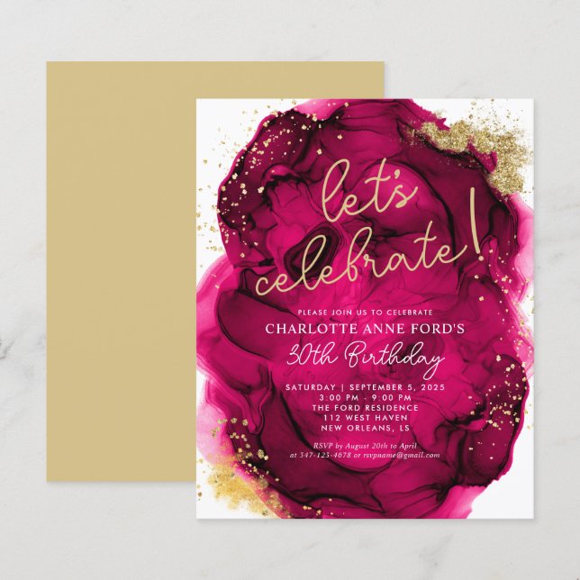 Aniversário da Tinta de Álcool Dourada Rosa Quente (Frente/Verso)