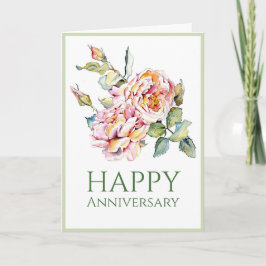 Aniversário das Rosas Rosa, Watercolor, Cartão 5x7