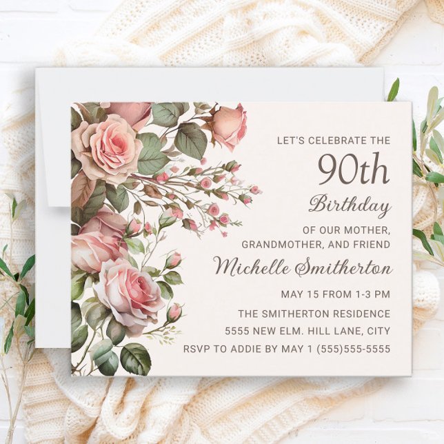 Aniversário de 100 anos Flor de Rosa Avó de 90 ano (Criador carregado)