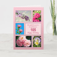 aniversário de 105 anos, belo cartão de flores