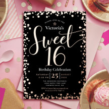 Aniversário de 16 anos Sweet Moderno Glam Preto Ro