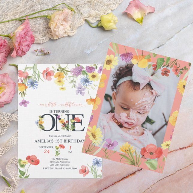 Aniversário de 1 ano da Menina | Convites Flor Sil (Criador carregado)