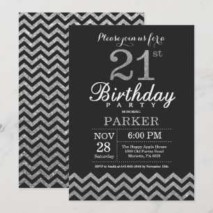 aniversário de 21 anos Convite Preto e Folha Prate