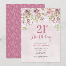 aniversário de 21 anos Convite Rosa, Floral