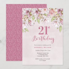 aniversário de 21 anos Convite Rosa, Floral