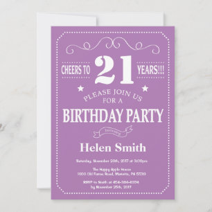 aniversário de 21 anos Convite Roxo e Branco