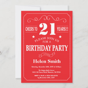 aniversário de 21 anos Convite Vermelho e Branco