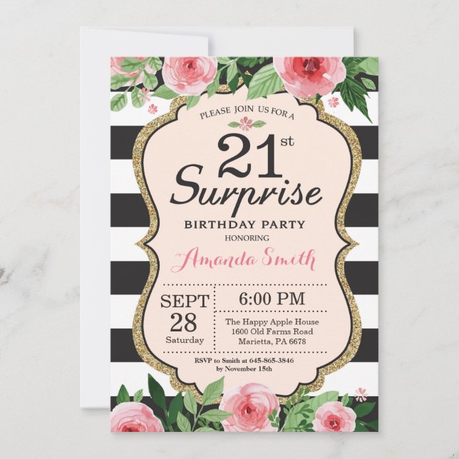 aniversário de 21 anos de Convite Surpresa (Frente)
