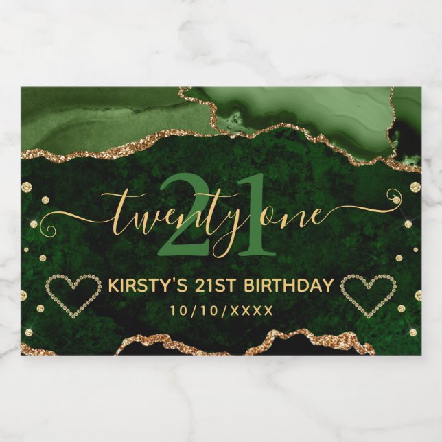 Aniversário de 21 anos de mármore verde e Dourado  (Rótulo Único)
