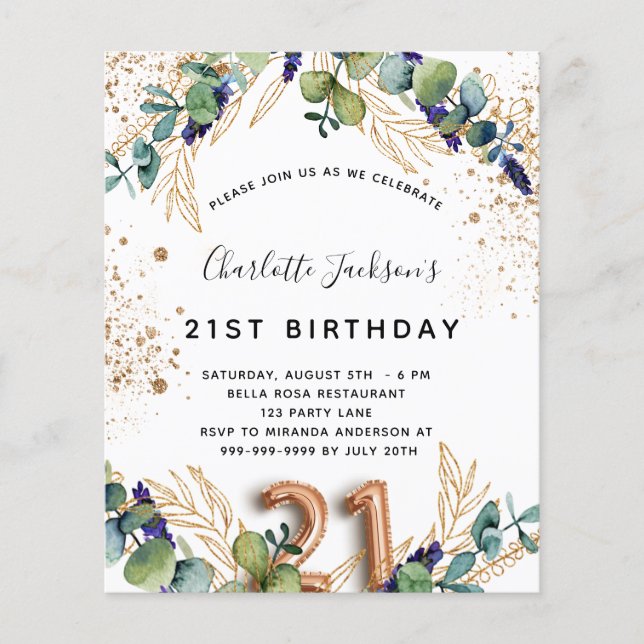 Aniversário de 21 anos de orçamento eucalipto verd (Frente)