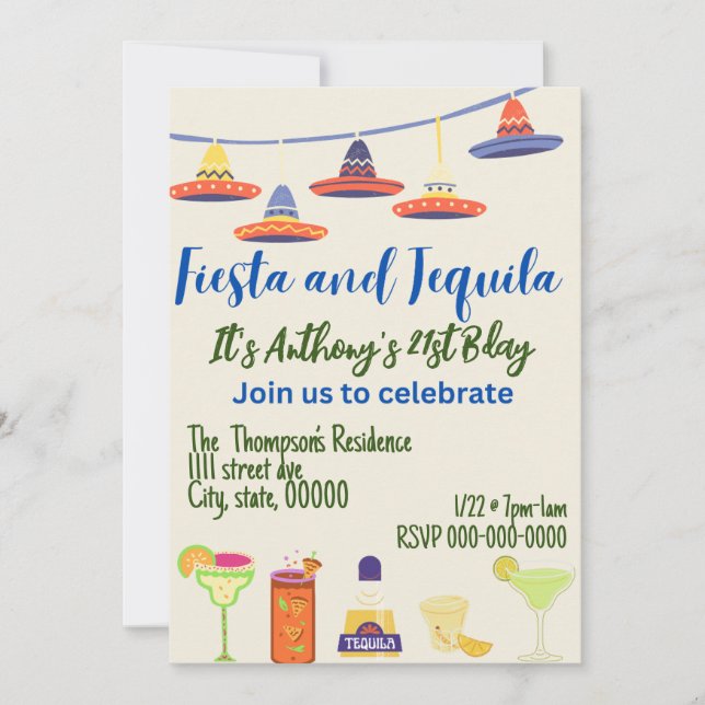 Aniversário de 21 anos Feliz Convite Personalizáve (Frente)