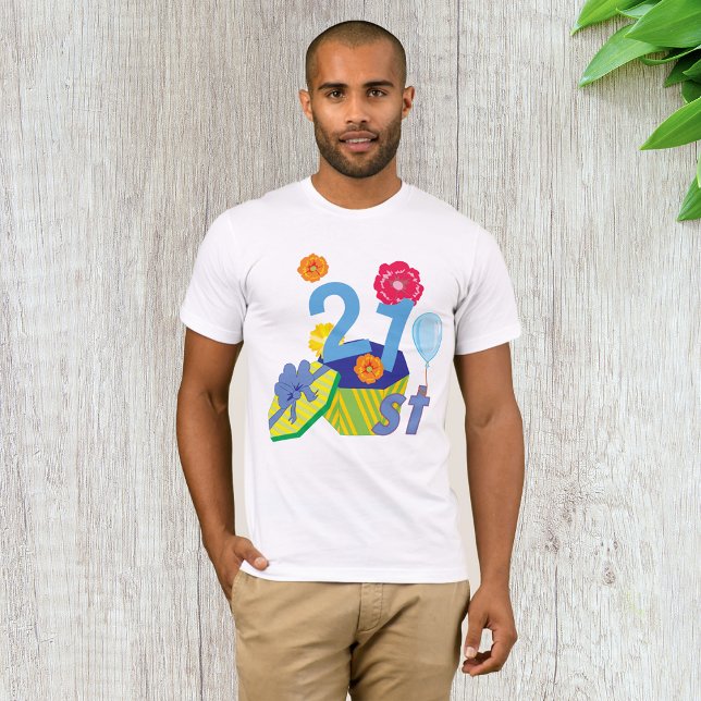 Aniversário de 21 anos Floral Mens T-Shirt (Criador carregado)