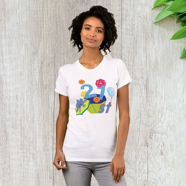 Aniversário de 21 anos Floral Womens T-Shirt (Criador carregado)