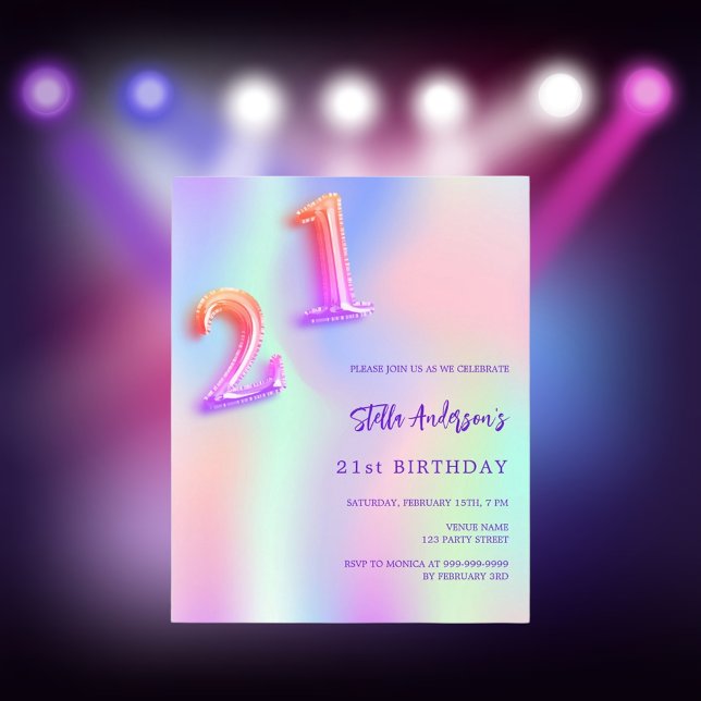 Aniversário de 21 anos púrpura Holográfica cor-de- (Criador carregado)