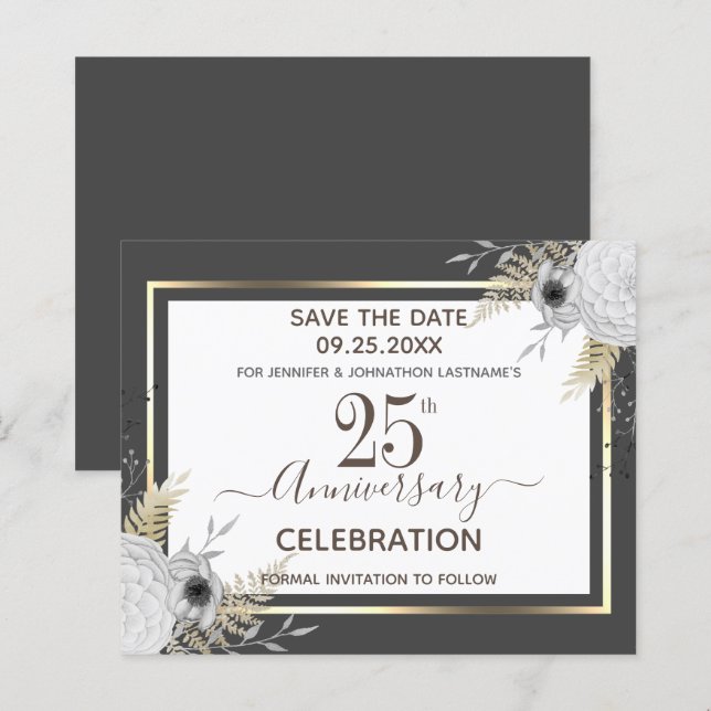 Aniversário de 25 Floral Salve a Data Invi (Frente/Verso)