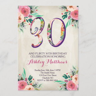 aniversário de 30 anos Belo Convite Floral,