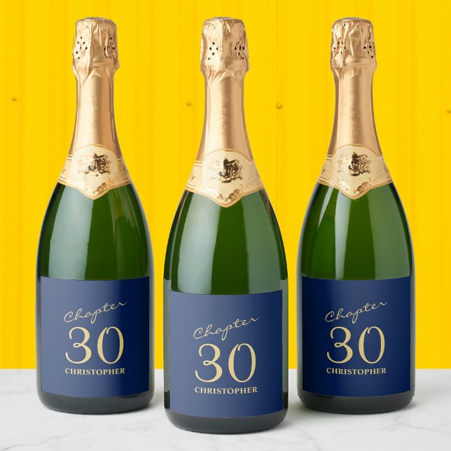 aniversário de 30 anos Blue Dourado Capítulo 30 (Personalized 30th Birthday sparkling wine / champagne labels to add that unique party touch.)