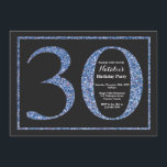 aniversário de 30 anos Convite Blue Glitter<br><div class="desc">Convite para aniversário de 30 anos. Festa de aniversário brilhante preto e azul Convide com fundo de quadro. Surpresa Aniversário. Aniversário Adulto. Homens ou Mulheres Bday Bash Party. Para mais personalização,  clique no botão "Personalizar" e use nossa ferramenta de design para modificar este modelo.</div>