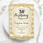 aniversário de 30 anos - Convite Dourado<br><div class="desc">Convite de festas aniversário de 30 anos. Design elegante em ouro. Apresenta fitas de ouro com brilho sutil,  fonte de script na moda e confetti. Perfeito para uma comemoração de glam.</div>